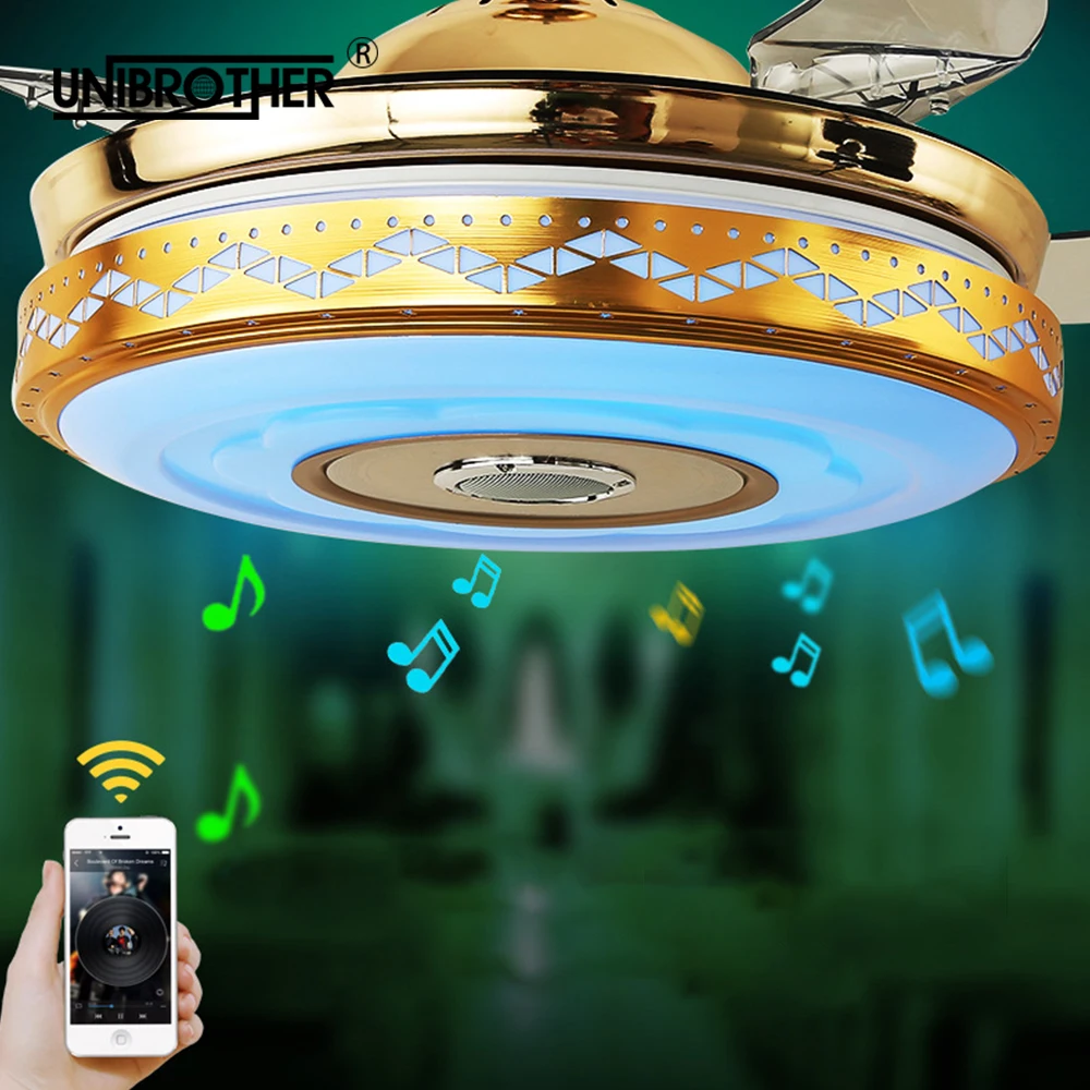 

musical ceiling 42 inch fan with light Phone APP Smart Fans Bluetooth music lamp remote control bedroom lamps home 40w Inverter