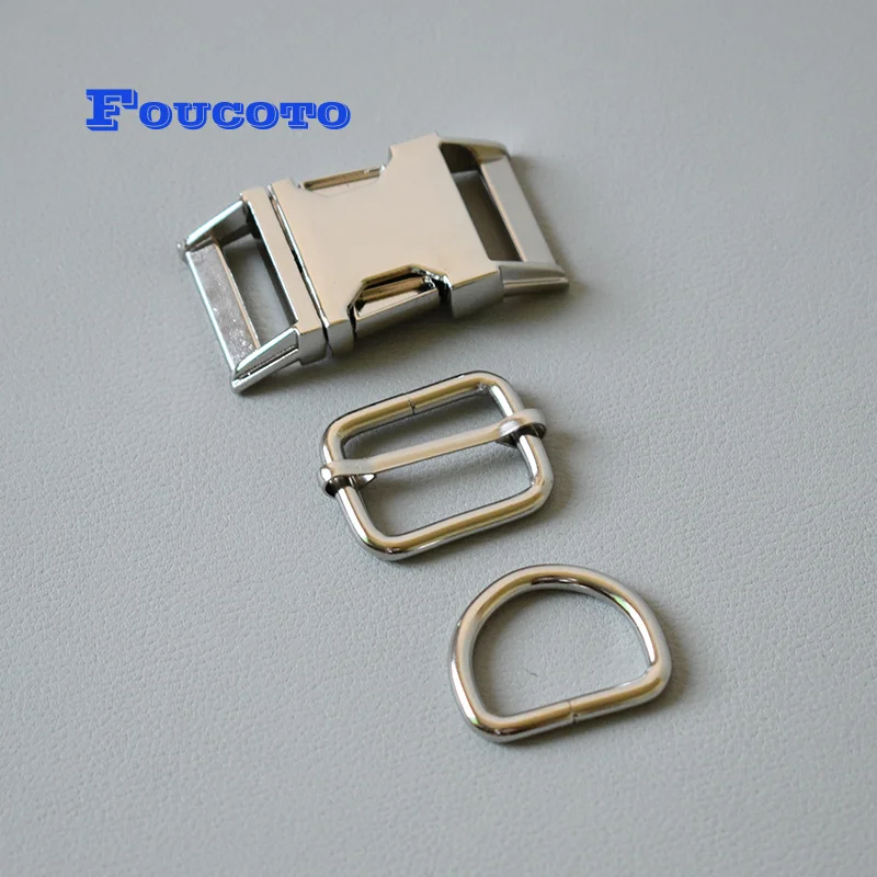 

100 sets/lot nickle metal buckles D rings adjusters 25mm webbing for paracord dog collar belt clip clasp DIY doggy accessories