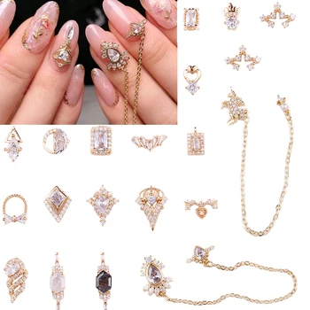 

2 Pieces New Crystal Dangle Chain Charms 3d Nail Jewelry Decorations 20 type luxury Zircon Crystal Rhinestones Nail Supplies #JC