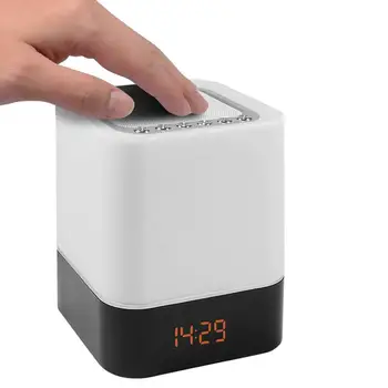 

Hot Touch-Control Bedside Lamp with Wireless Bluetooth Speaker, Table Alarm Clock Bluetooth with Changing Led Night Light, Radio