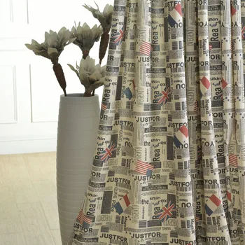 

Modern Simple Cotton and Hemp Flag Newspaper Printing Curtains for Living Dining Room Bedroom.