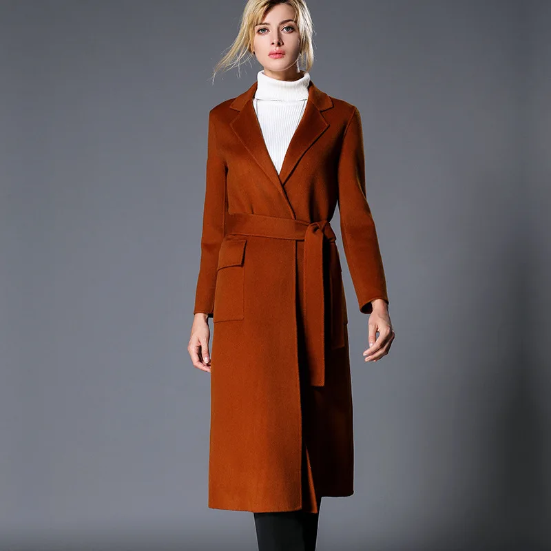 Зимние женские пальто двухстороннее кашемировое 2019 Осеннее и зимнее длинное