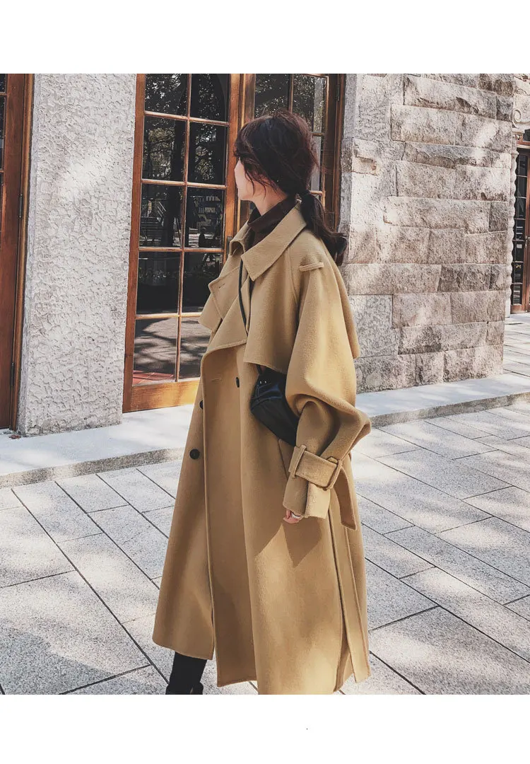 Модное шерстяное пальто для женщин, новинка зимы 2019, повседневное длинное шерстяное пальто, женское двубортное пальто, женская одежда F192