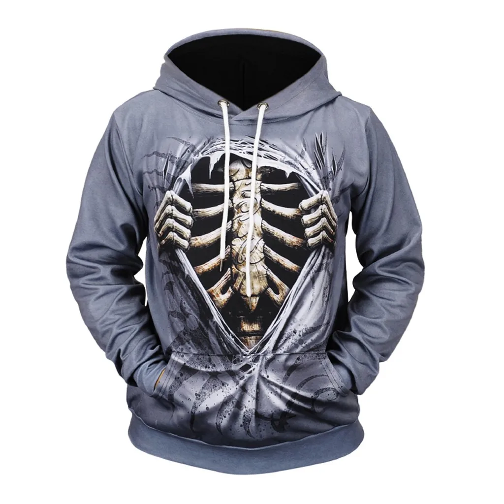 

Men's Sweatshirt Hoodies Halloween Autumn Spring skull 3D Printing Long Sleeve Funny Hoodies Sweatershirt Casual Tops Moletom