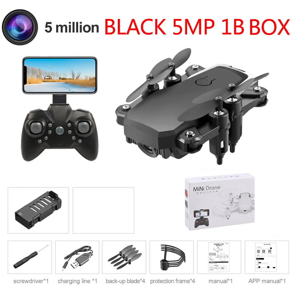 LF606 мини-Дрон с камерой 4k Hd складные дроны один ключ возврат Fpv Квадрокоптер следуем за мной Rc вертолет детские игрушки - Цвет: Black 5MP 1B