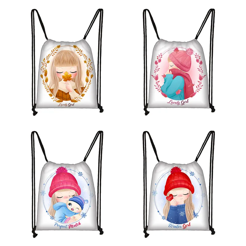 Drawstring-Bag Girls Cartoon-Animals Women with Teenager Bookbag Winter Lovely