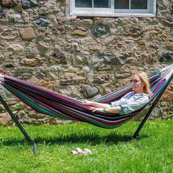 

Portable Striped Hammock Comfortable And Durable Large Canvas Hammock Travel Camping Chair Hammock