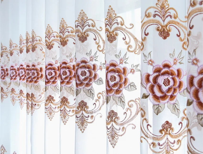 Ready Made Curtain Simple European Flower Embroidery Tulle for Living Room Pink Wedding Home Decor Screens For Bedroom M138#4