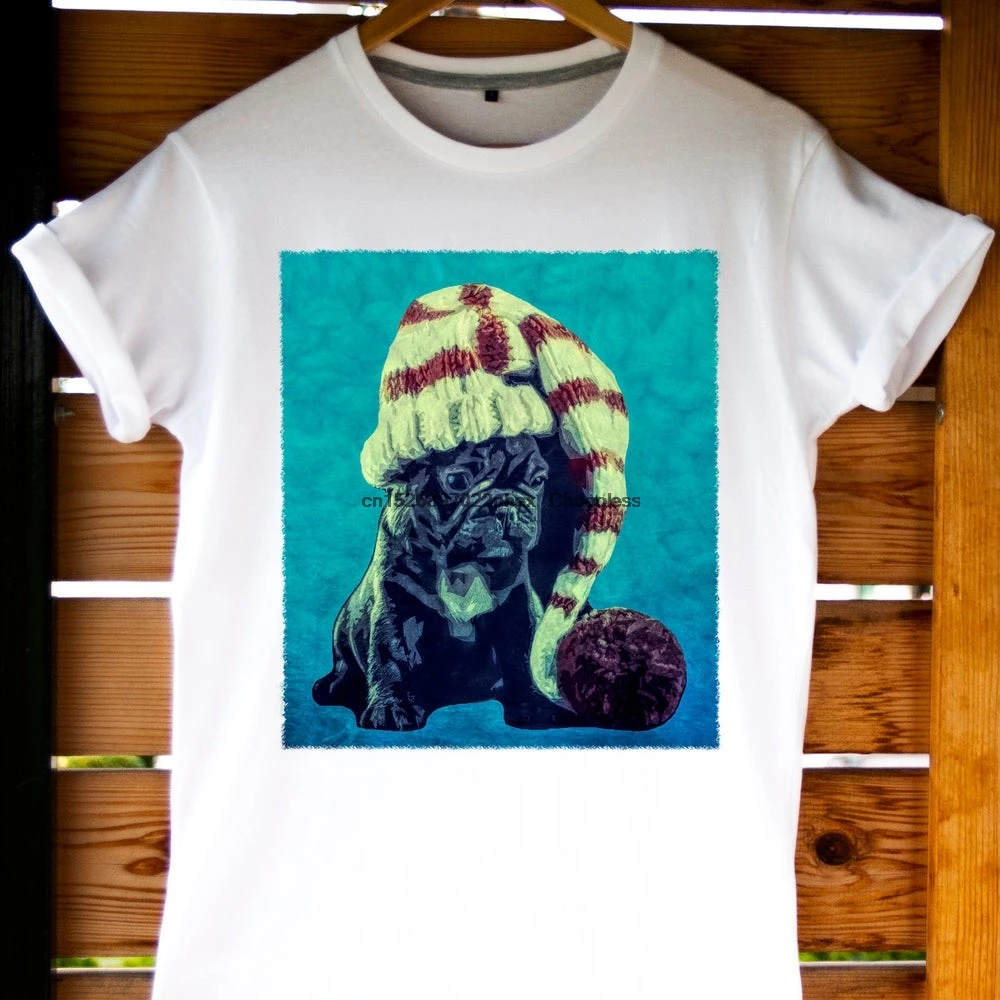 Французская зимняя футболка с рисунком мопса уличная одежда животными