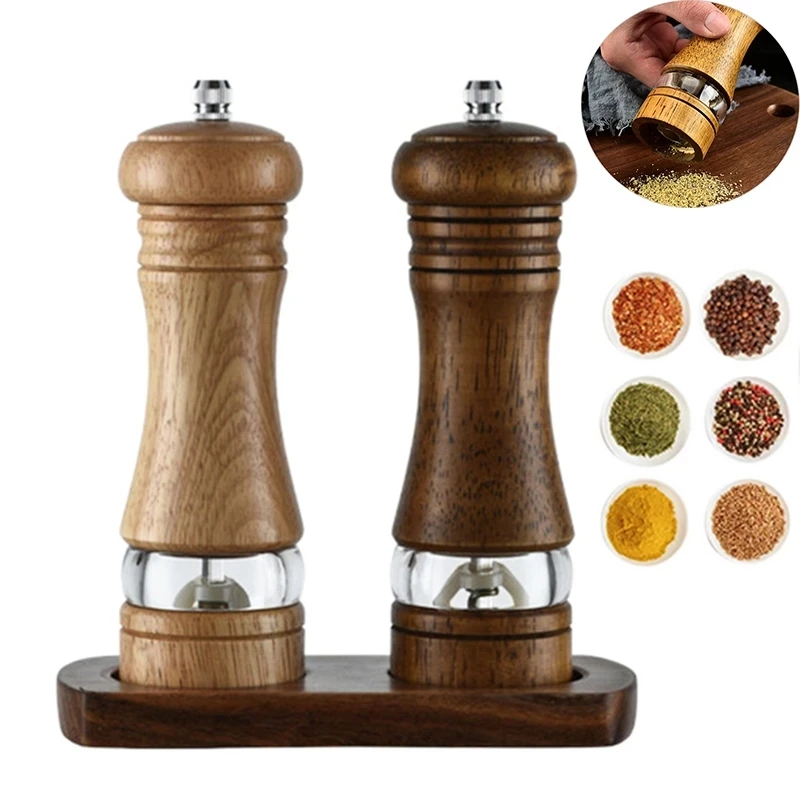 Manual Wooden Salt Pepper Mill Grinder Multi-Purpose Cruet With