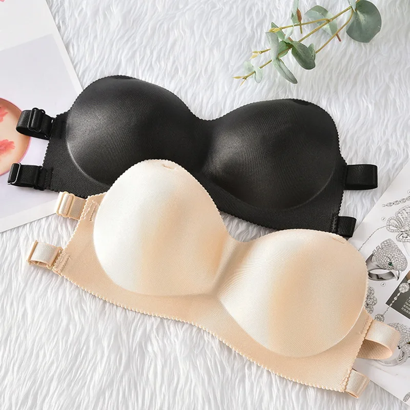 Сексуальный бюстгальтер без бретелек, женский бюстгальтер с эффектом пуш-ап, сексуальное нижнее белье без спинки, модное нижнее белье, однотонный бюстгальтер с подкладкой