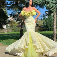 Abendkleider, арабское желтое кружевное вечернее платье, Дубай, без рукавов, платье для выпускного вечера, Длинные вечерние платья, aibbye Vestidos De Festa