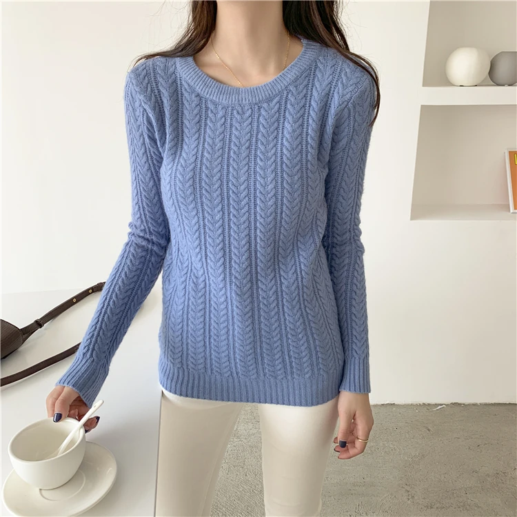 Knitted Sweater Woman Pullover Solid Color Candy Colors Basic Long Sleeves O-neck Jumpers