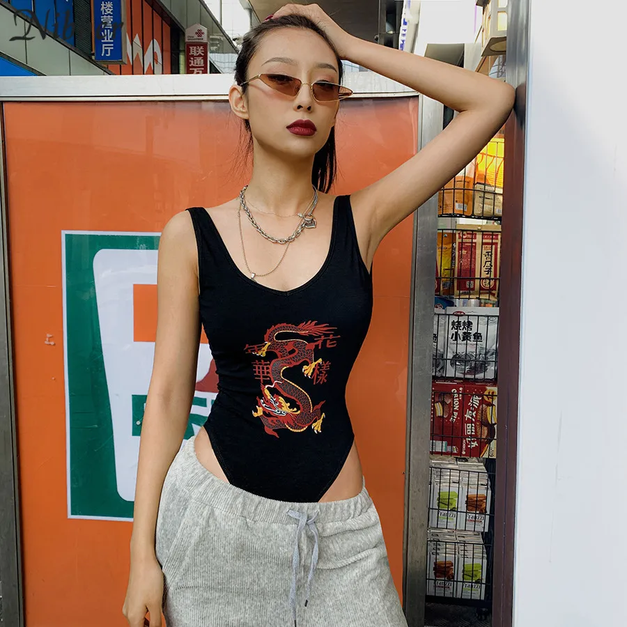 

Nibber sexy black printing hollow backless bodysuits women 2020 spring sleeveless Sling simple short jumpsuits casual bodysuits