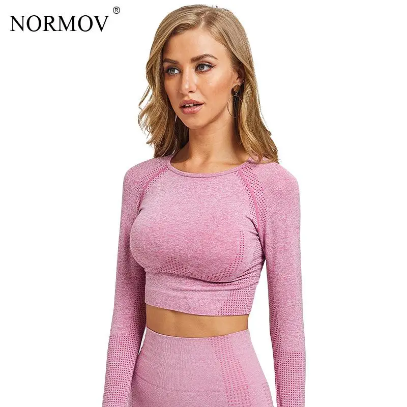 NORMOV бесшовная спортивная женская облегающая эластичная дышащая футболка для