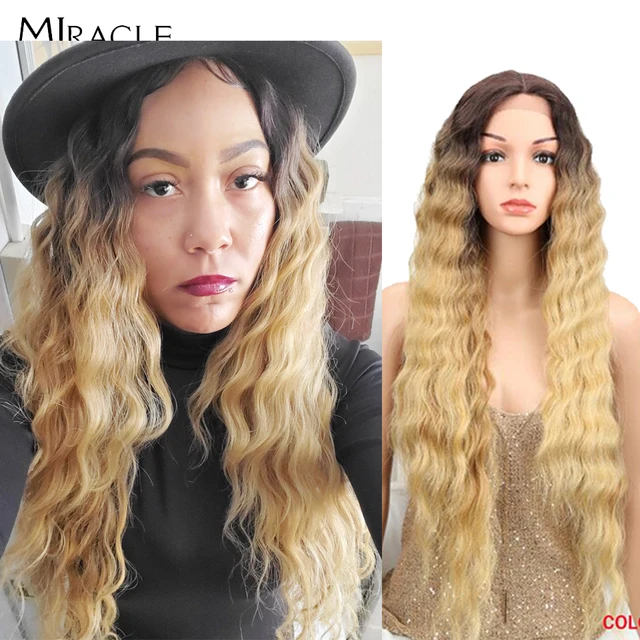 Synthetic Lace Wigs Blonde Wig Deep Wave Cosplay Lolita Wig 30Inch Ombre Blonde Wigs For Women High Temperature Fiber Miracle TAT62724E
