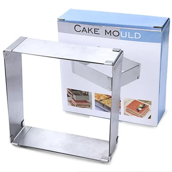 

High Quality Two Piece Set Boxed Cake Baking Mold Adjustable Telescopic Long Square Large Stainless Steel Mousse Ring Cake Tools