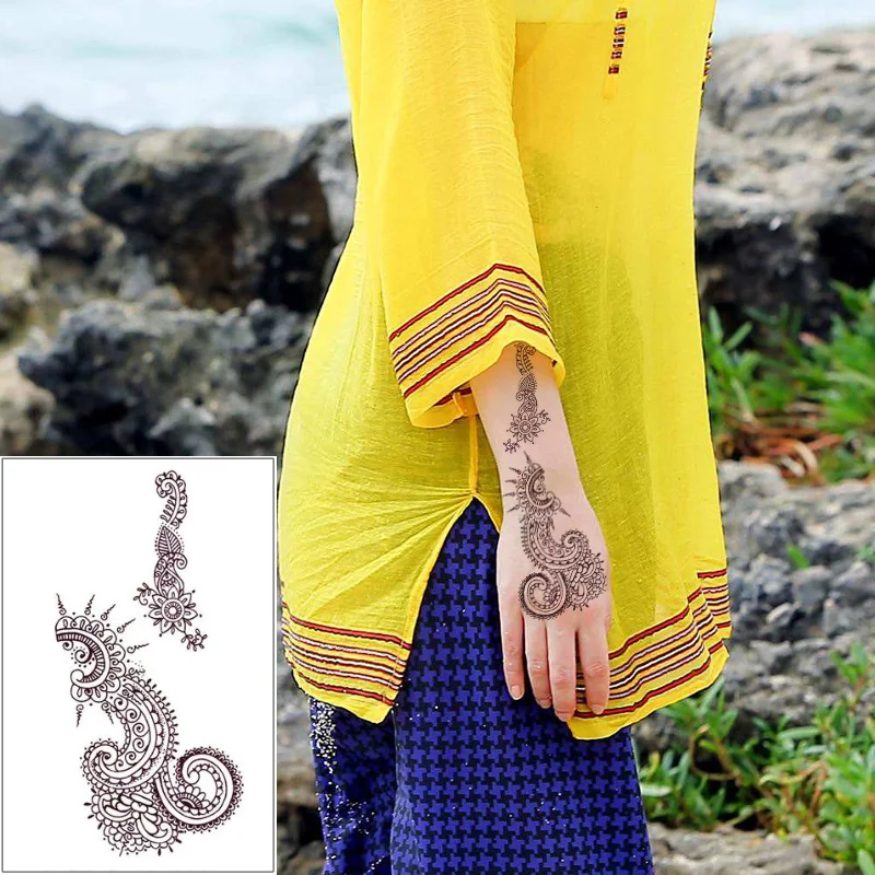 

Henna Flower Tattoo Sticker Full Hand Finger Jewelry Design Temporary Waterproof Tattoo Transfer Paper for Woman Man Cool Decals