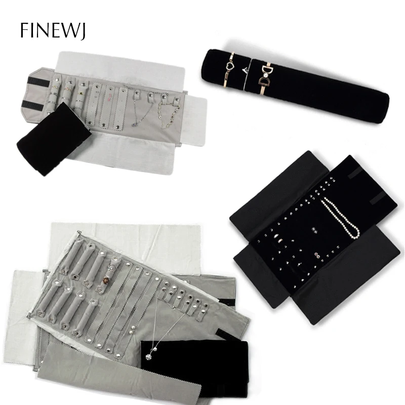 휴대용 블랙 벨벳 여행 주얼리 운반 케이스 롤 가방 펜던트 목걸이 팔찌 귀걸이 반지 보관 가방, 정리 파우치 