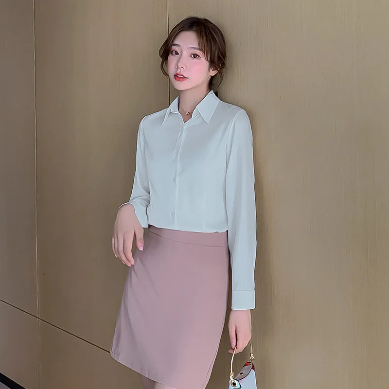 

Korean version of the new spring casual casual tailored undershirt popular size show thin solid color long-sleeved shirt