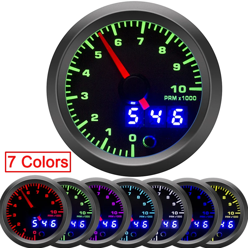 

2" 52mm 7 Colors LED digital tachometer for boat motor auto rpm meter 0-10000 rpm gauge car modification compteur moto tacometro