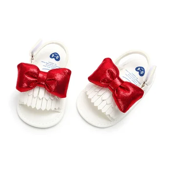 

2019 Baby Sandals Girls Red Bowknot Fringe Bling Newborn Infant Toddler Anti-Slip Cotton Sole First Walkers Cute Summer Shoes