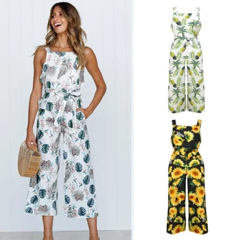 

1 Pcs Ladies Womens Fashion Floral Long Playsuit Jumpsuit Holiday Beach Summer Printed Sleeveless Jumpsuit Floral