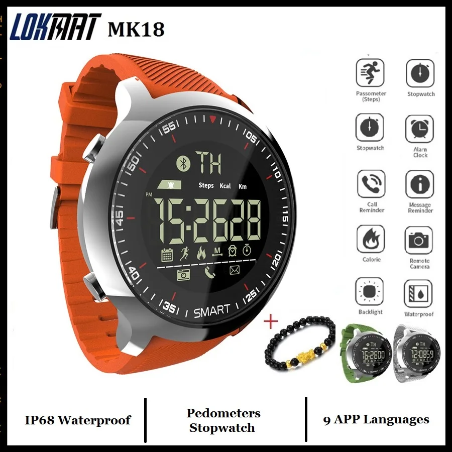 

2020 LOKMAT Bluetooth Smart Watch IP68 Waterproof Remote Camera Smartwatch ios Men Pedometers Sports Watch Call Message Reminder