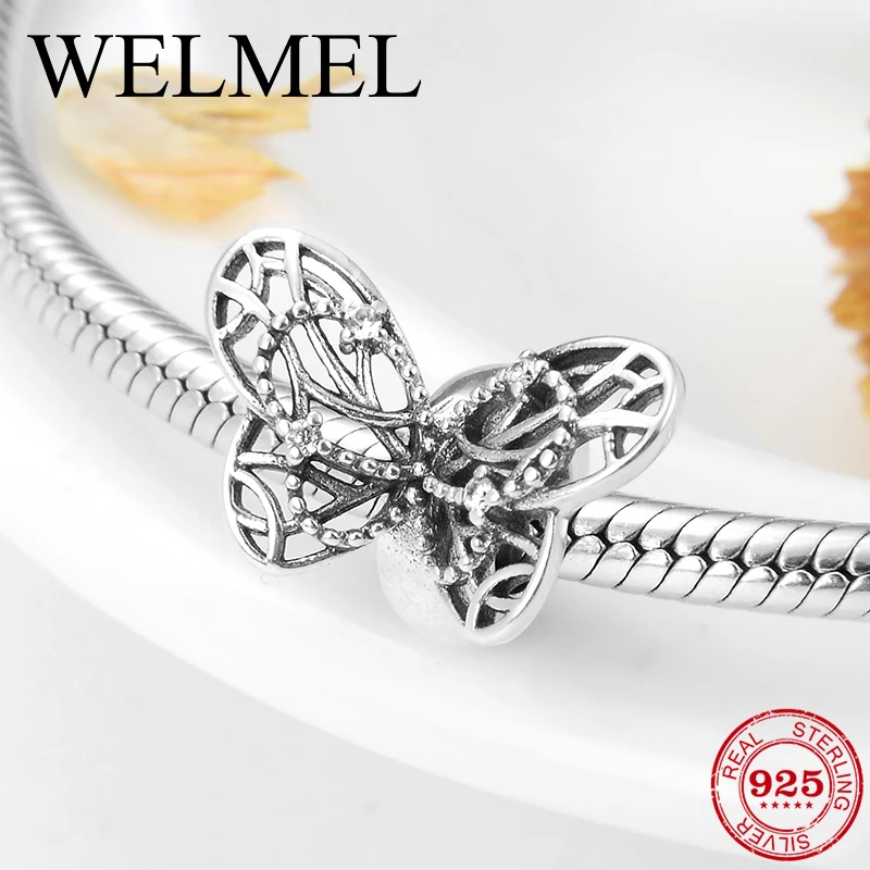 

New 925 Sterling Silver Hollow out Butterfly Stopper Spacer Beads with Silicone Fit Original Pandora Charm Bracelets DIY Jewelry
