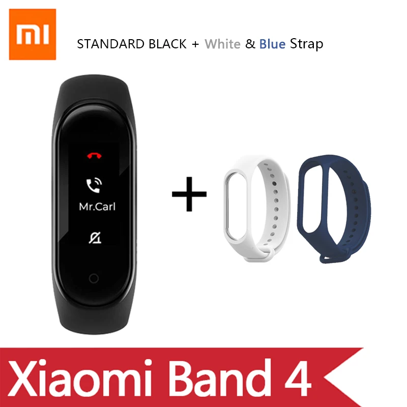 Умный Браслет OriginalXiao mi Band 4 на английском, испанском и русском языках, 3 цвета, AMOLED экран, mi band 4, Smartband, fitness Traker - Цвет: Ad White Blue strap