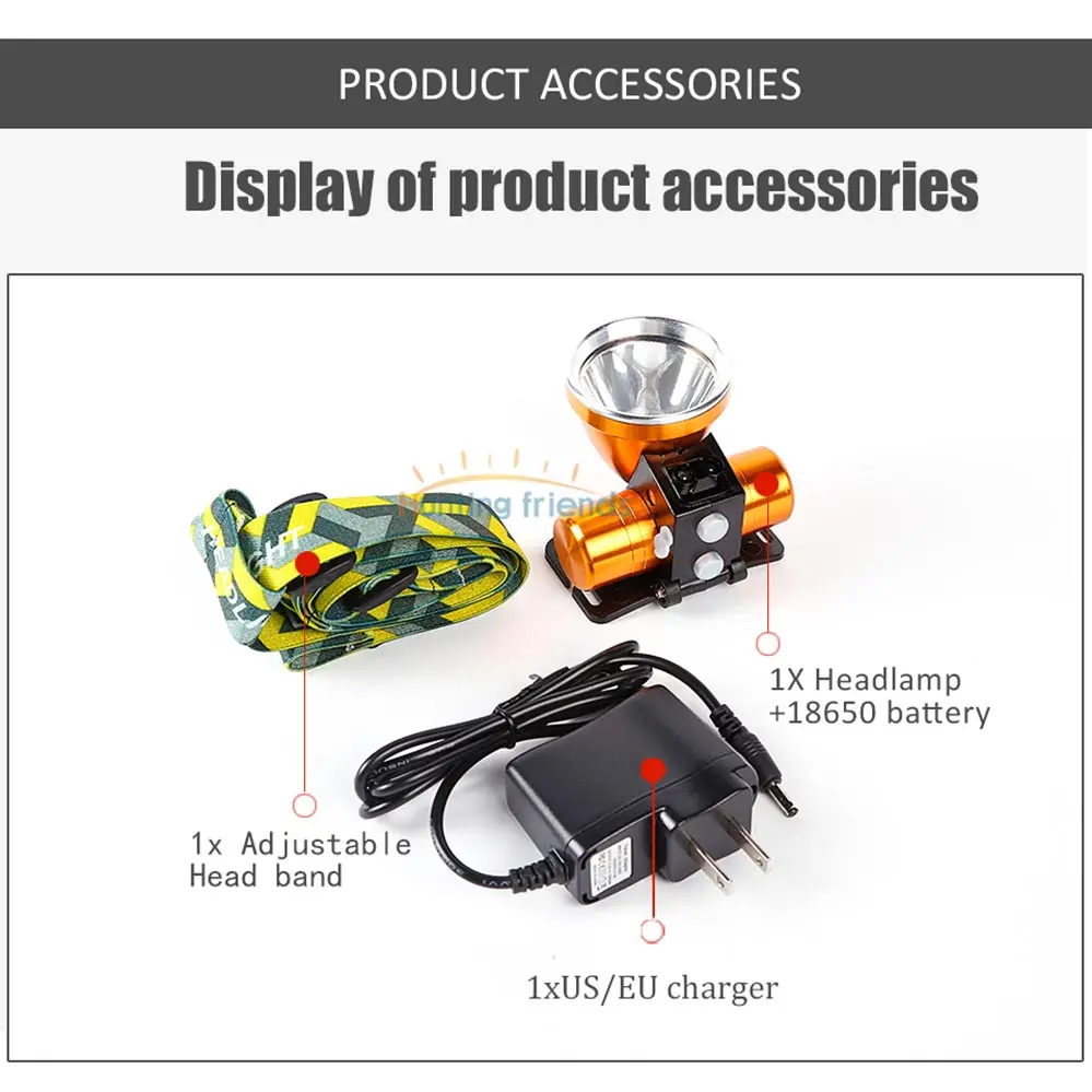 Buy Super Bright LED Rechargeable Sensor Headlamp 3000 Lumen Spotlight 18650 Battery Headlight Waterproof Searchlight Flashlight
