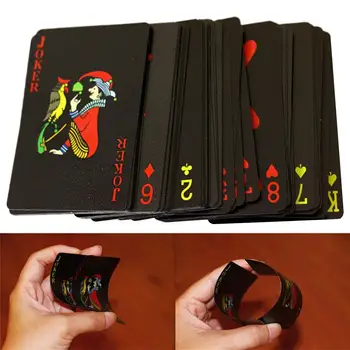 

Quality Waterproof PVC Plastic Playing Cards Set Trend 54pcs Deck Poker Classic Magic Tricks Tool Pure Black Magic Box-packed