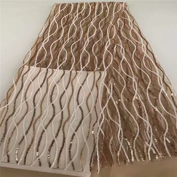 

African Lace Fabric 2020 Embroidery Nigerian gold white Lace Fabric.High Quality sequins French Tulle Lace Fabric For Women