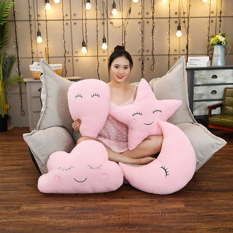 1pc Plush Sky Pillows Sleeping Smile Moon Cloud Raindrops Decorate Home Cushions Room Cot Decor Nature Pillow Baby Girl Gifts | Игрушки и