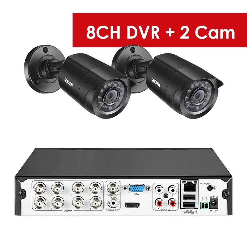 8CH DVR ZOSI 4CH/8CH DVR CCTV система с 2CH 2 шт 1,0 мп ик наружные камеры безопасности 720P HDMI CCTV DVR 1280TVL комплект видеонаблюдения - Цвет: 8CH DVR