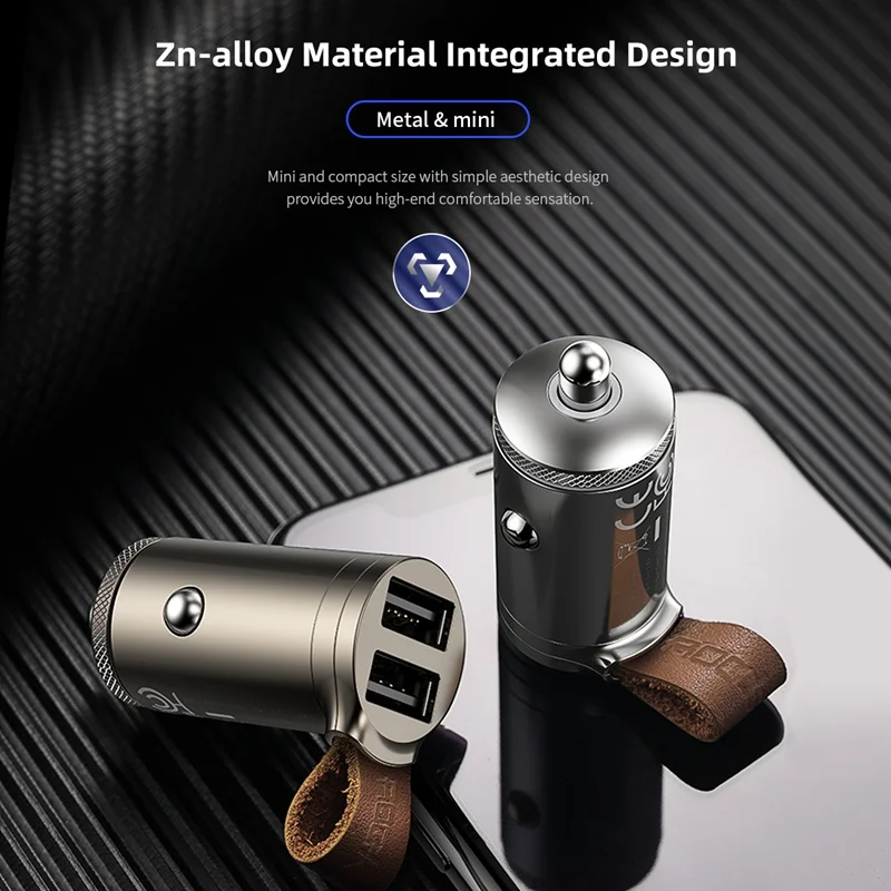 Автомобильное зарядное устройство ROCK 24 Вт Mini 2 USB для iPhone Xiaomi с двумя портами, автомобильное зарядное устройство USB 2.4A, быстрая зарядка для мобильных телефонов