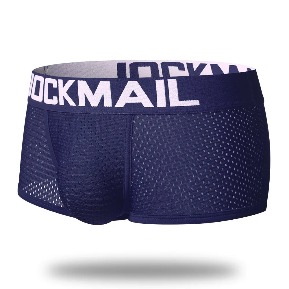 Бренд JOCKMAIL, мужские боксеры, хлопковое сексуальное мужское нижнее белье, боксеры с u-образной выпуклой сумкой, трусы с принтом листьев, Сетчатое дышащее нижнее белье для геев