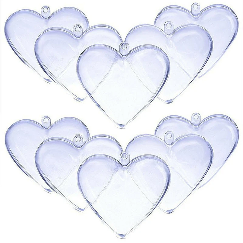

10pcs Hanging Fillable Box Empty Christmas Clear Bauble Heart Shaped Decors