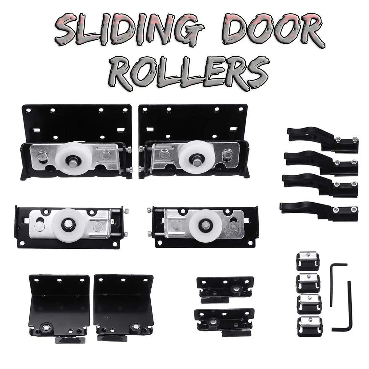 

2-Door Wardrobe Door Wheels Roller Iron Nylon Wooden Door Closet Hardware Kit Wheels Hangers Roller With Bottom Bracket Wrench