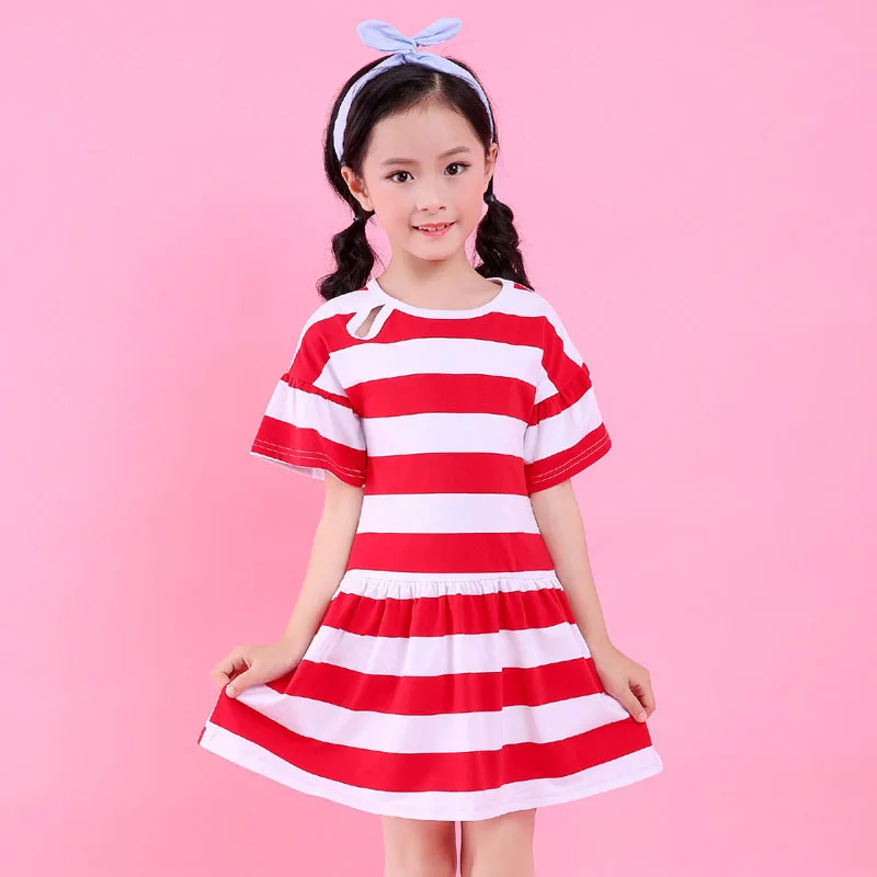 Одежда для девочек платье из хлопка модное Повседневное принцессы в полоску