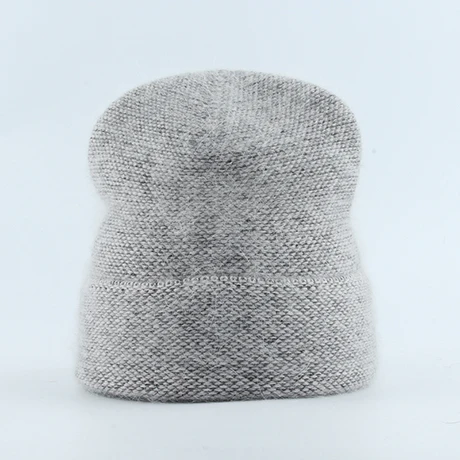 Серый Зимняя повседневная шапка Skullies Beanies для женщин, 70% мех кролика, вязаная шапка, модная женская шапка, шапка, Теплая Лыжная шапка - Цвет: Серый