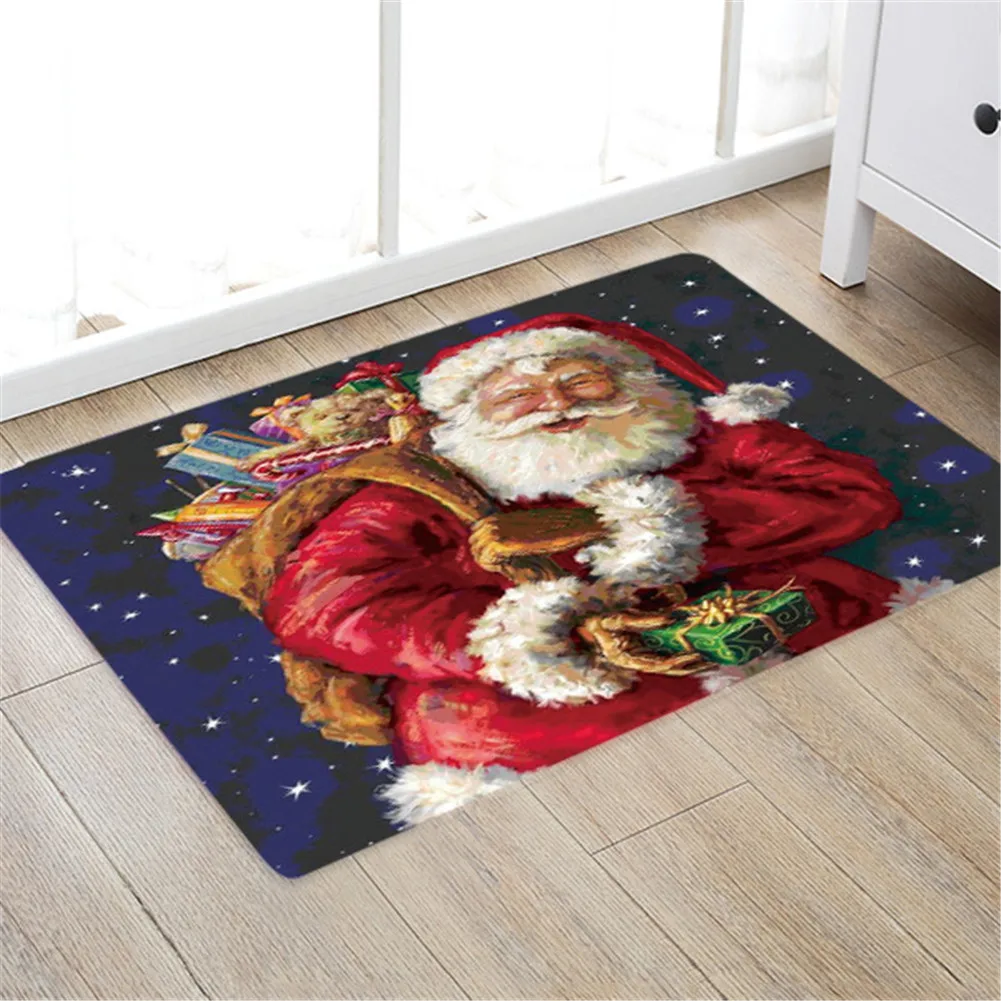 Фланелевый ковер с принтом Санта-Клауса, Противоскользящий коврик для кухни, комнаты, Рождества