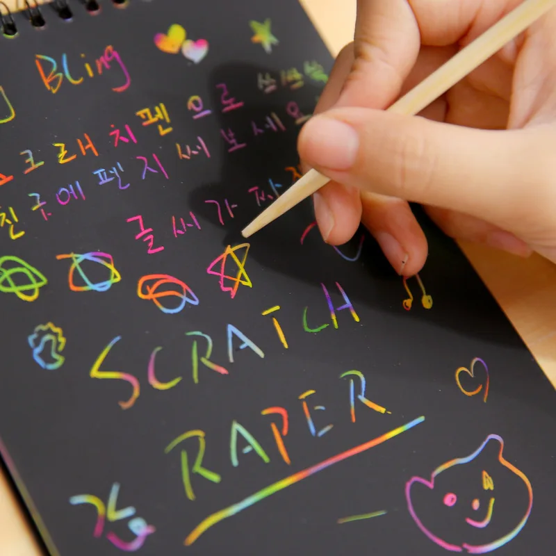 1pc Large Magic Color Rainbow Scratch Paper Note book Black DIY Drawing Toys Scraping Painting Kid Doodle