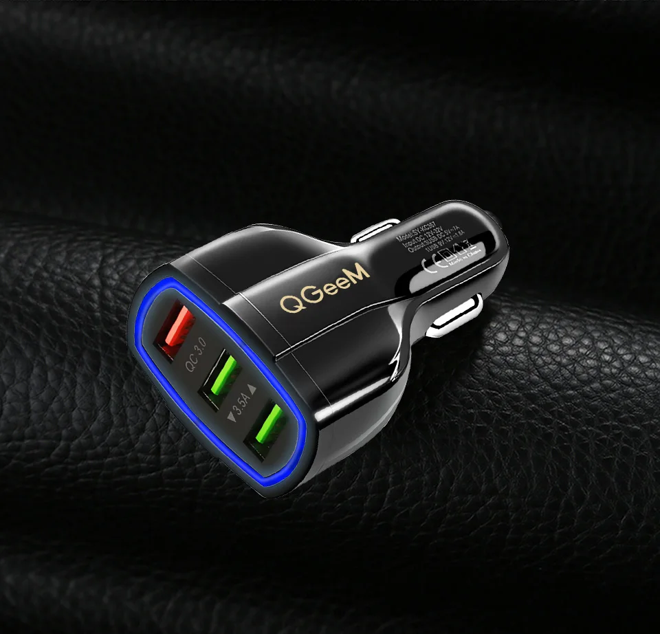 QGEEM QC 3,0 3 USB Автомобильное зарядное устройство Quick Charge 3,0 3 порта быстрое зарядное устройство для автомобильного телефона зарядное устройство адаптер для iPhone Xiaomi mi 9 Red mi