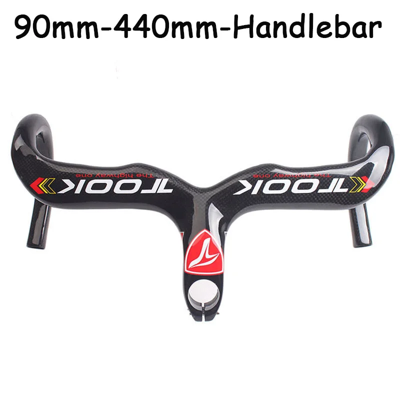 90mm-440mmHandlebar Глянцевая 3K полностью углеродная шоссейная горная велосипедная гоночная КАПЛЕВИДНАЯ интегрированная рукоятка руля и спидометр - Цвет: 90mm-440mmHandlebar