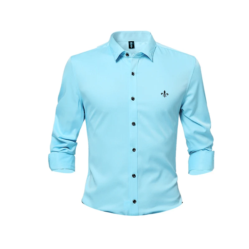 Anti-wrinkle and non-iron Blusa Camisa Social Masculina Dudalina Long Sleeve Slim Fit Shirt Men Floral clothing White Male