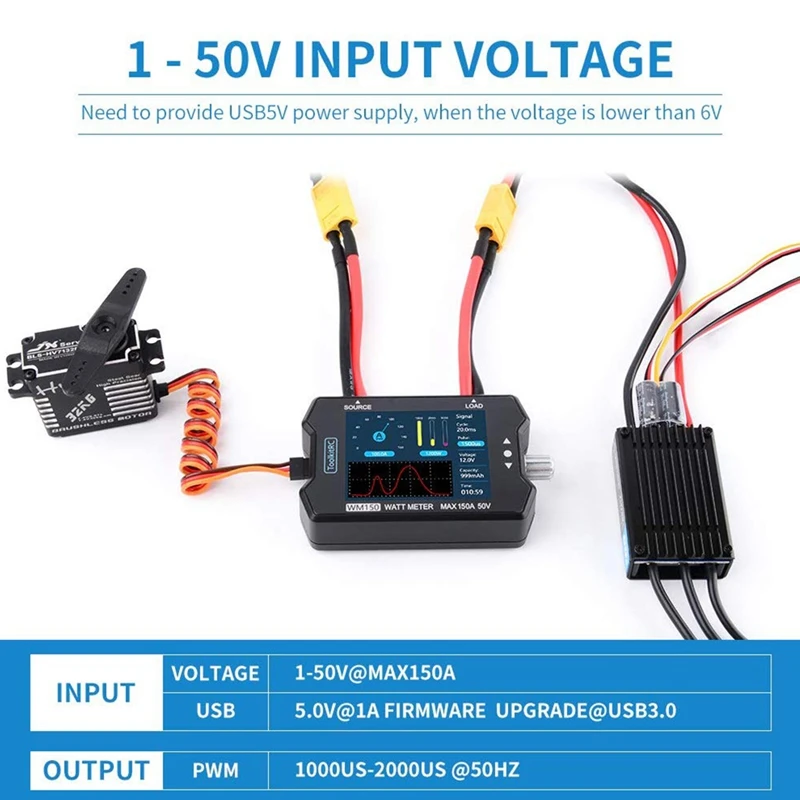 FFYY-ToolkitRC WM150 Ватт метр 150A 50 в измеритель мощности мотора высокая точность PPM тестер выхода сигнала