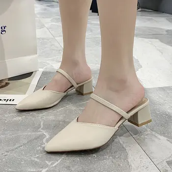 

Slipper Women's 2020 WOMEN'S Shoes Spring Korean-style Pointed-Toe Closed-toe Semi-SLIPPER Women's