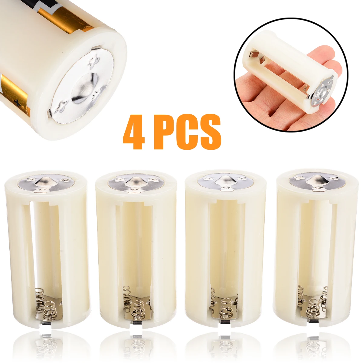 4 x AA to D Size Battery Adapter White Case N3 