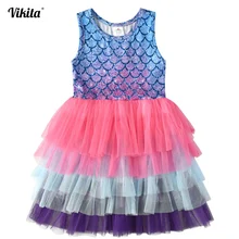 VIKITA/летнее платье-пачка для девочек детские пляжные платья на день рождения для маленьких принцесс; vestidos; детское Сетчатое платье из тюля; Licorne
